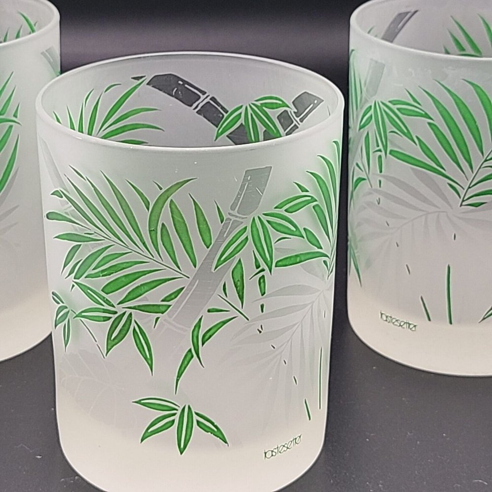 Tastesetter set (3) Bamboo Green Leaves Frosted Lowball Tumbler glasses vintage - Picture 2 of 7